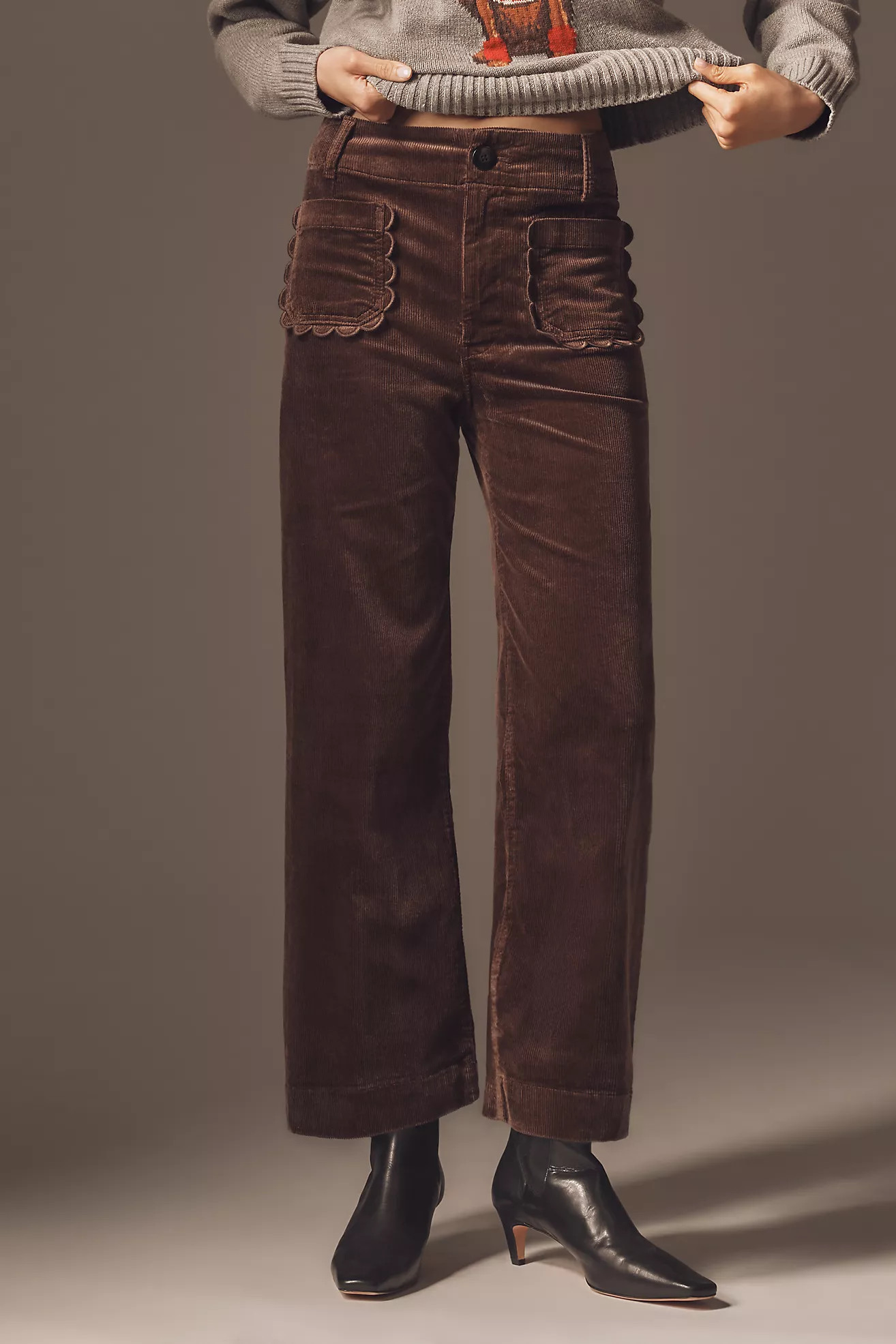 The Colette Scallop Pocket Corduroy Crop Wide-Leg Pants by Maeve | Anthropologie (US)