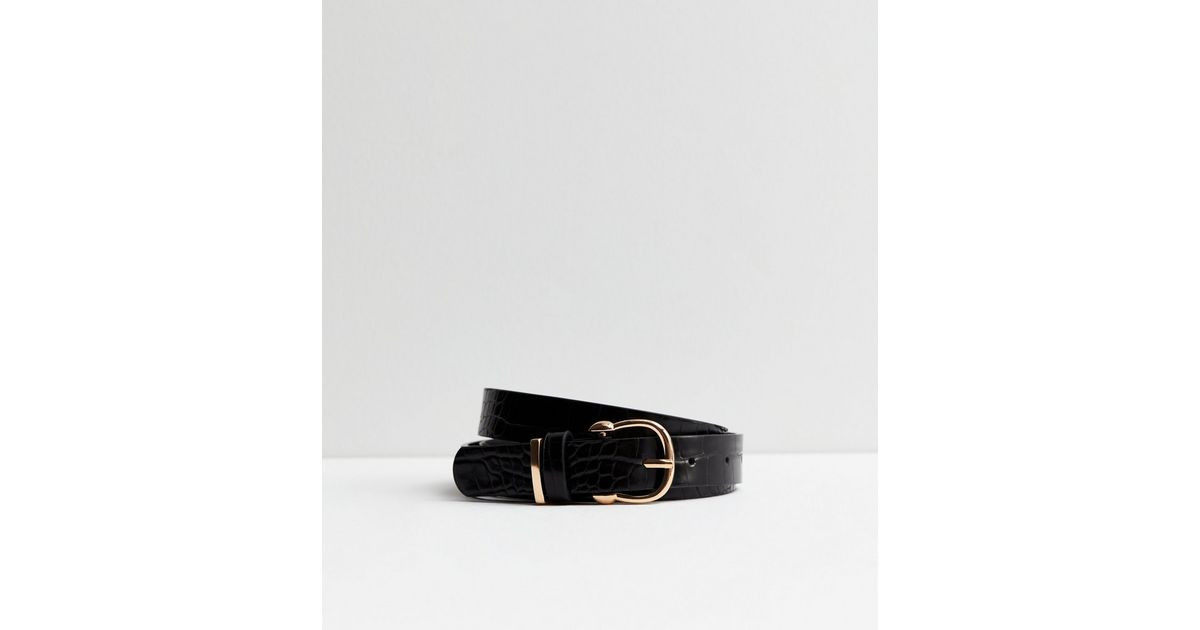 Black Faux Croc Circle Buckle Belt | New Look | New Look (UK)
