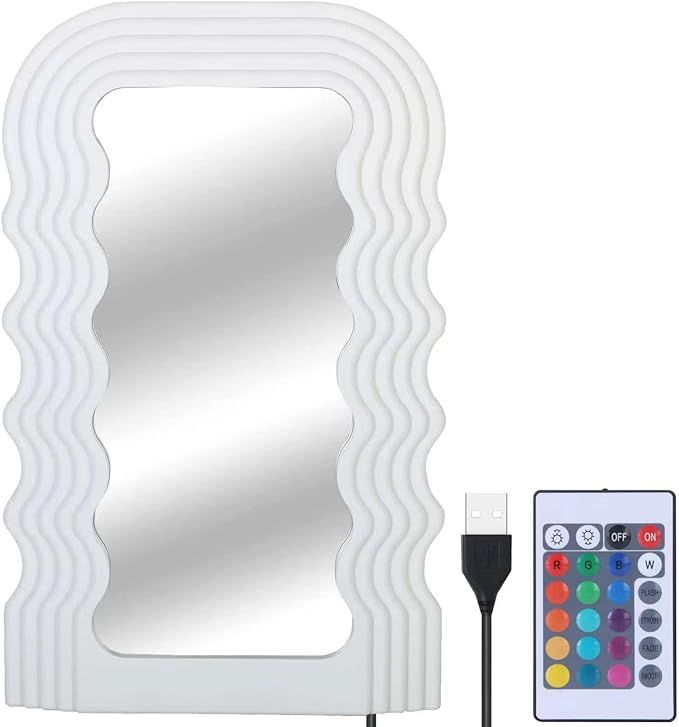 Simmer Stone Aesthetic Wall Mounted Mirror with Wave Irregular Frame, Decorative Luminous Dream L... | Amazon (US)