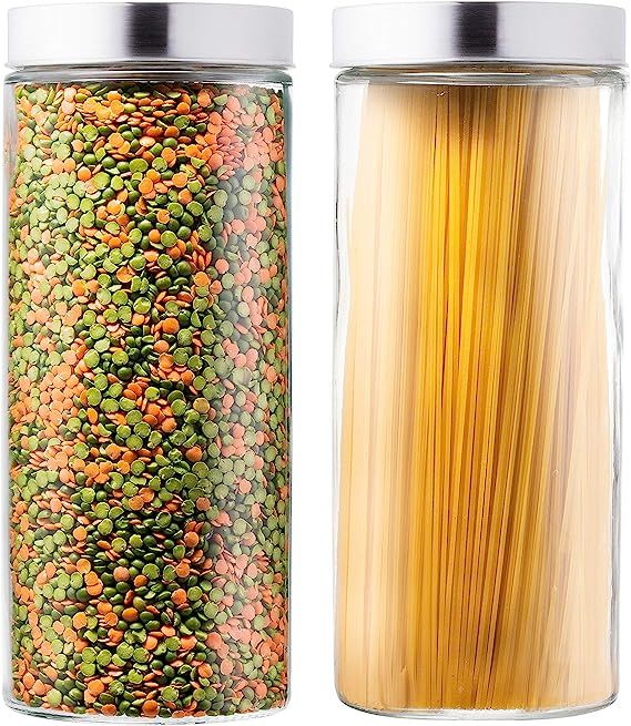 EatNeat Set of 2 Large Glass Kitchen Canisters | Tall and Round Food Storage Containers with Stai... | Amazon (US)