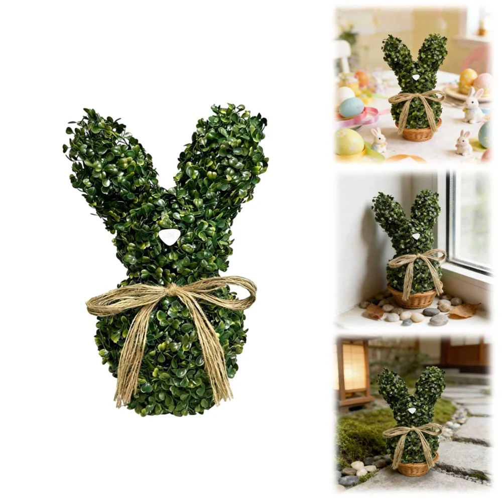 Easter Bunny Topiary, Artificial Bunny Topiary, Spring Bunny Topiary with Jute Bow, Faux Boxwood ... | Walmart (US)