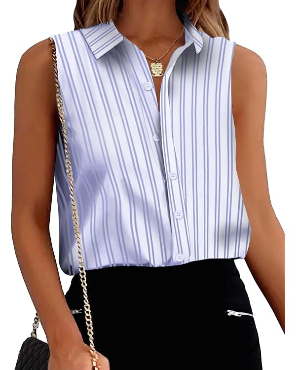 Zeagoo Women's Sleeveless Button Down Shirts Blouses Solid Casual Loose V Neck Tank Tops for Work... | Amazon (US)