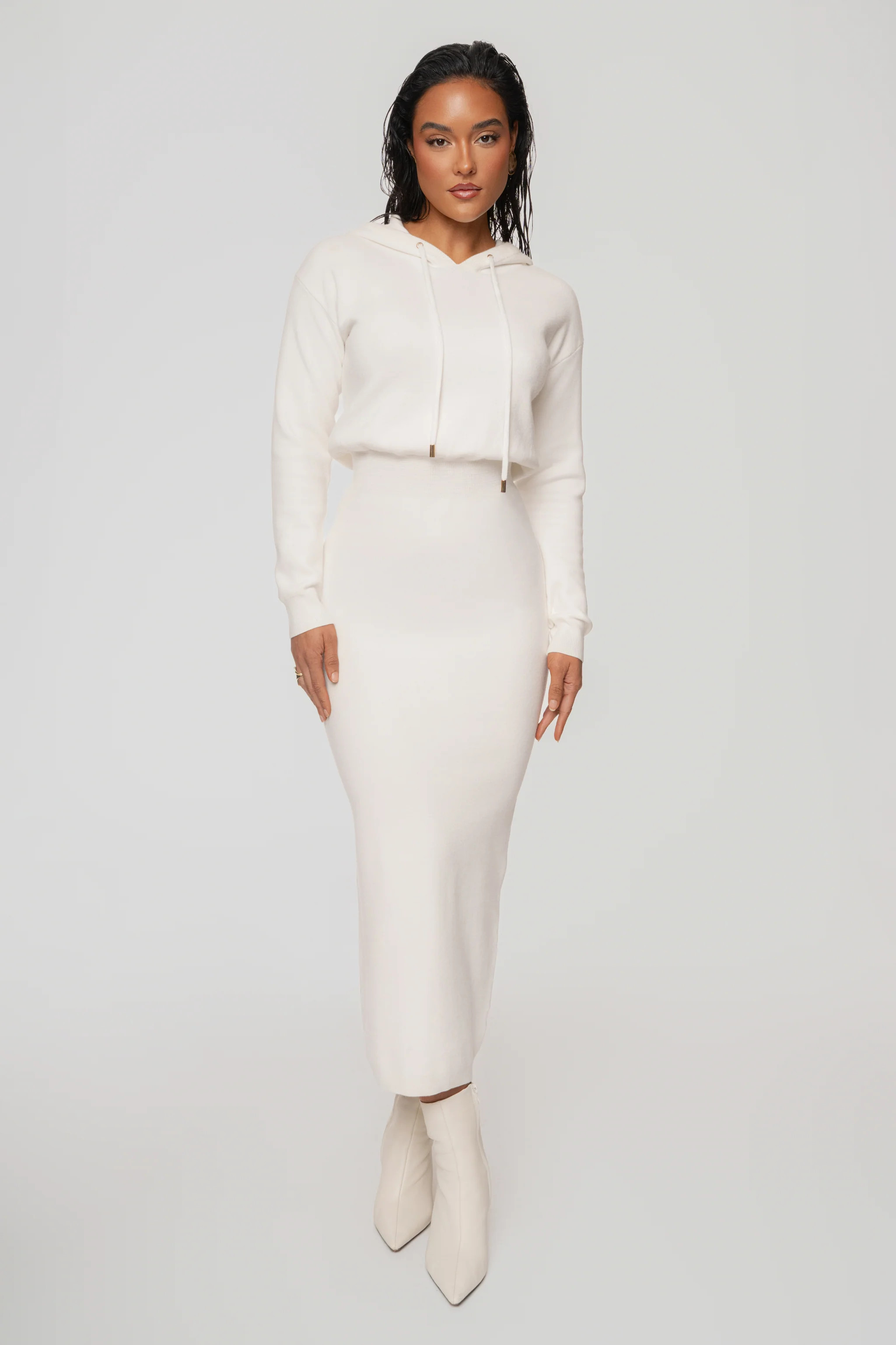 Ivory All In One Hoodie Dress | JLUXLABEL