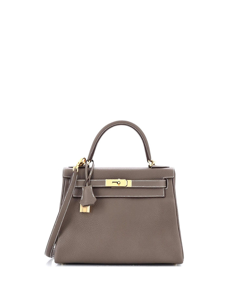 Pre-Owned HERMES Kelly 28 Handbag Grey Clemence with Gold Hardware | Bloomingdale's (US)