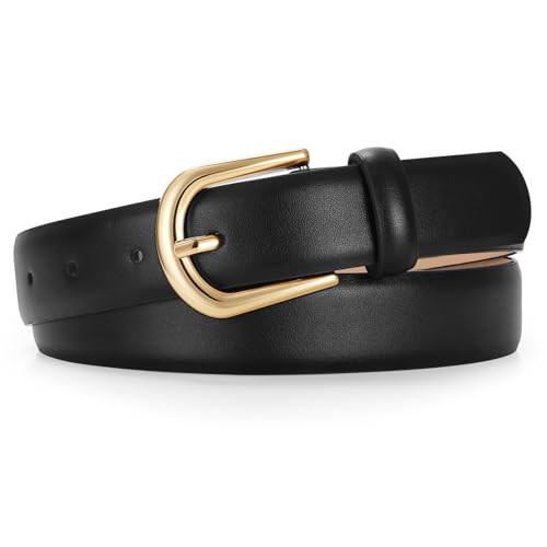JASGOOD Black Leather Belt Women Belts for Jean Pants with Gold Buckle Fashion Ladies Waist Belt | Amazon (US)