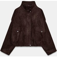 Zara - Faux Suede Jacket With Shoulder Tabs - Chocolate Brown - S - Woman | Zara US