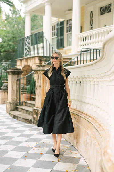 Betty Dress Dupioni - Noir | Julia Amory