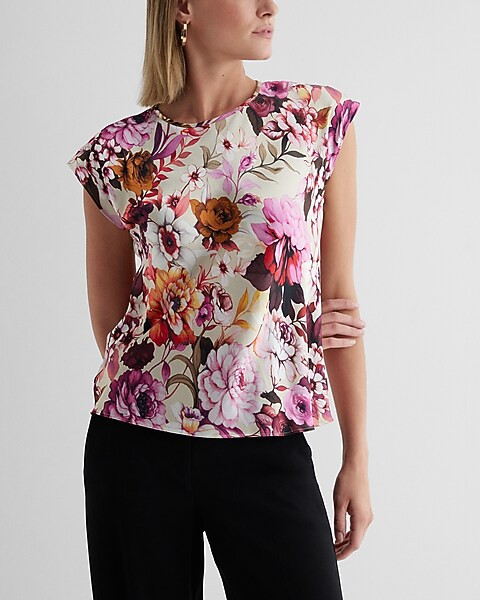 Satin Floral Crew Neck Gramercy Tee | Express