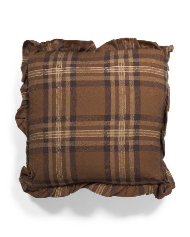20x20 Flannel Plaid Ruffle Pillow | TJ Maxx