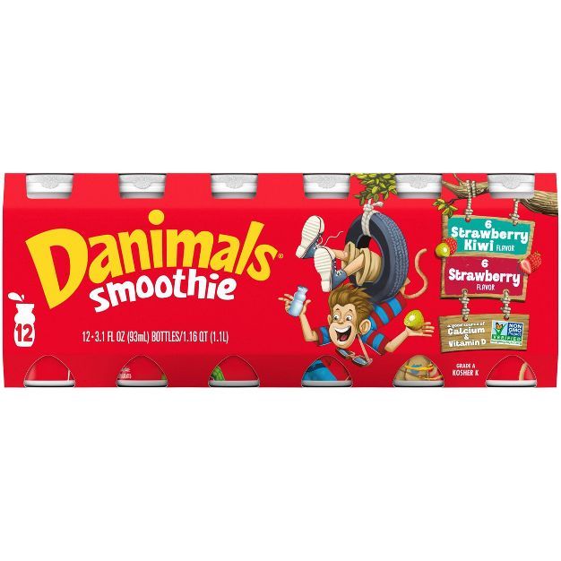 Danimals Strawberry & Strawberry Kiwi Kids' Smoothies - 12ct/3.1 fl oz Bottles | Target