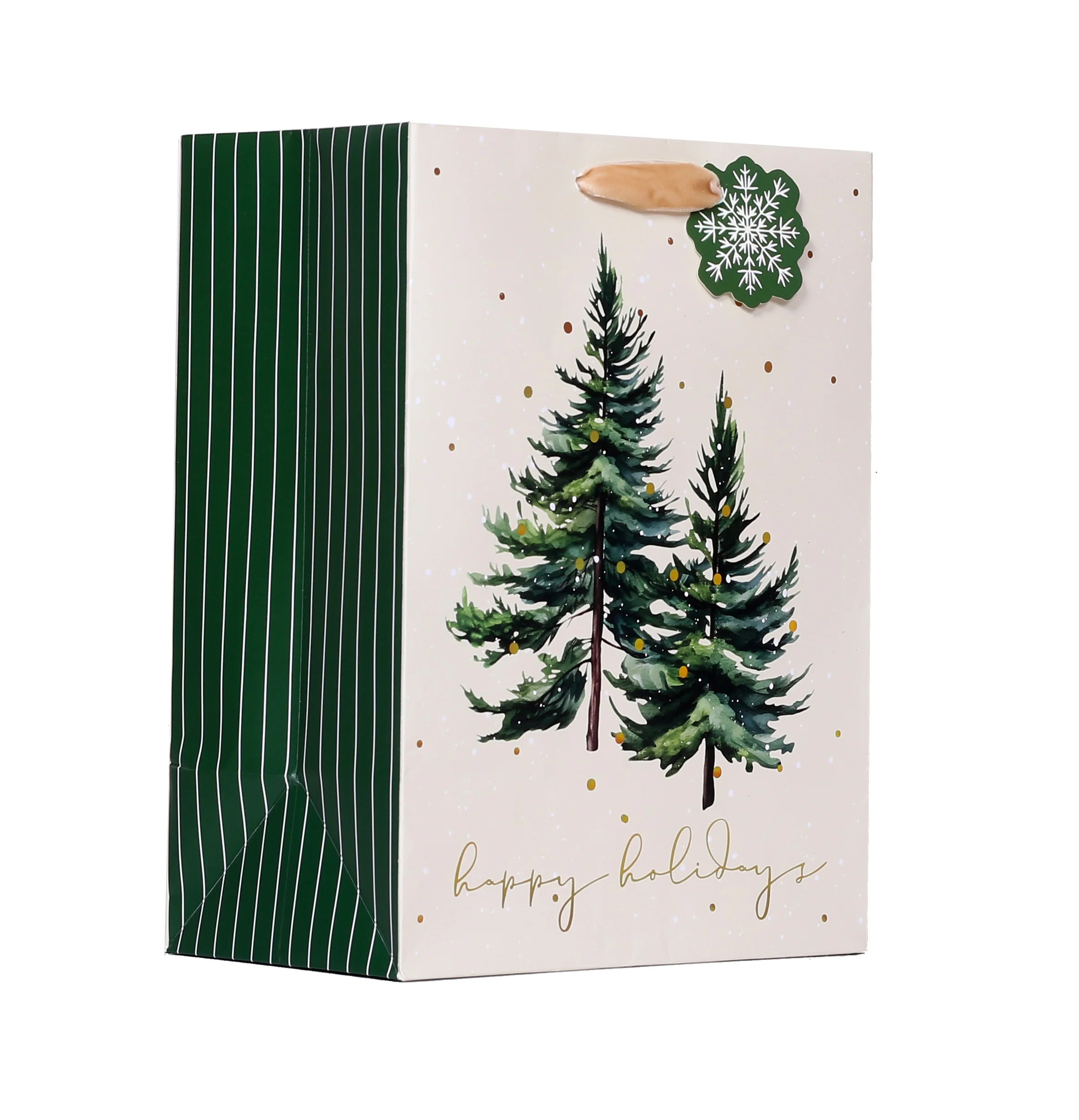 Medium Gold and Green Trees Christmas Gift Bag (7.5" x 9.875") by My Texas House | Walmart (US)