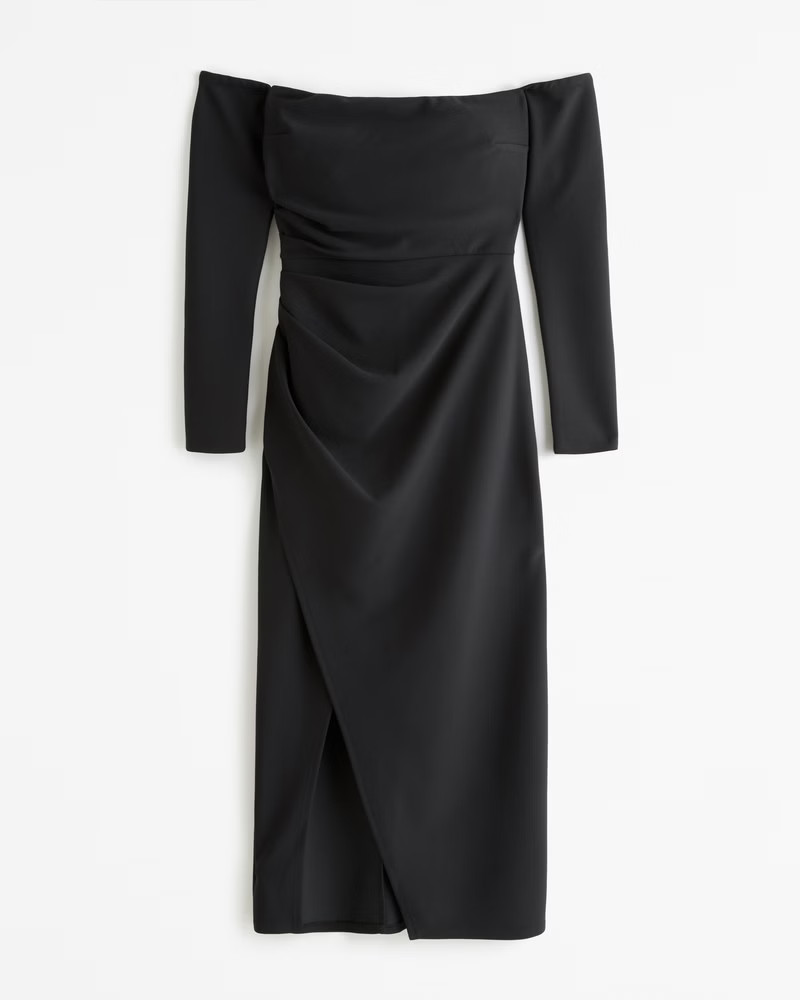 Long-Sleeve Off-the-Shoulder Crepe Midi Dress | Abercrombie & Fitch (US)