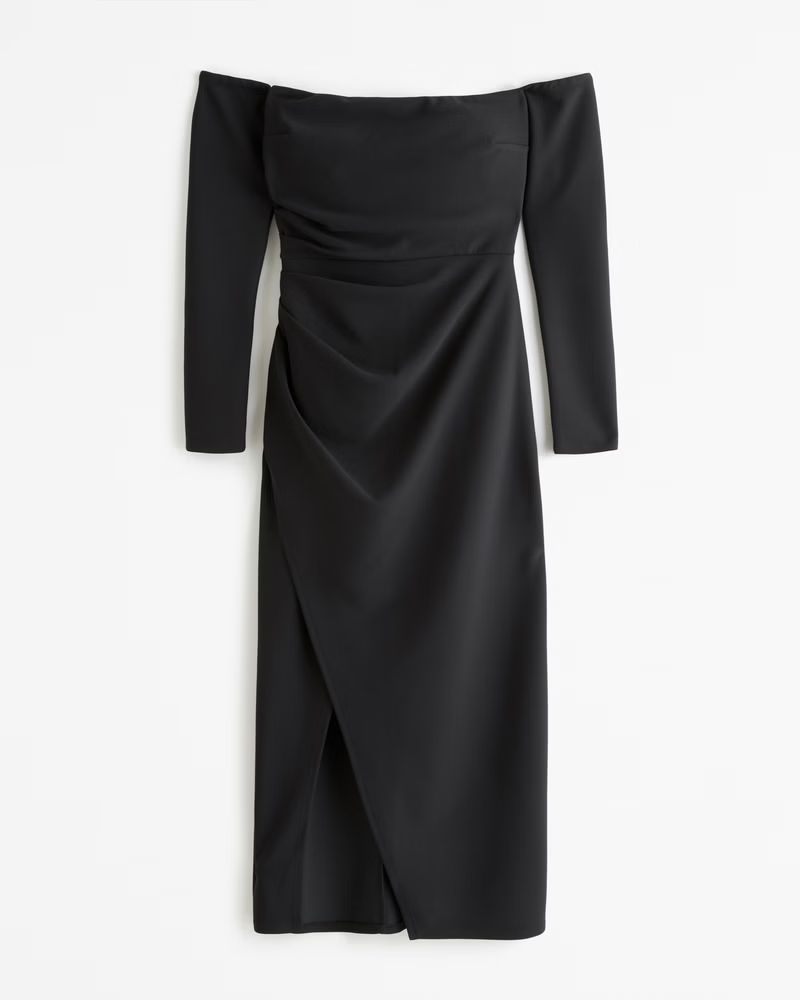 Long-Sleeve Satin Draped High-Neck Mini Dress | Abercrombie & Fitch (US)