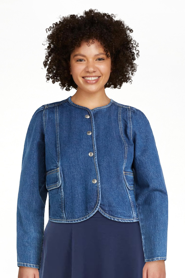 Free Assembly Women's Cropped Denim Jacket with Puff Sleeves, Sizes XS-XXL | Walmart (US)