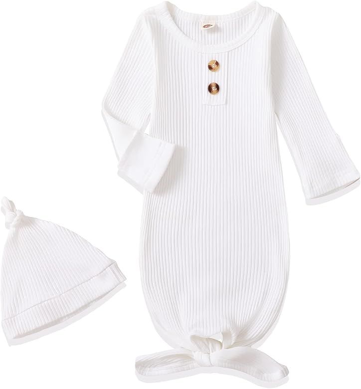 Amazon.com: Baby Gown Newborn Cotton Pit Nightgown Long Sleeve Baby Sleeping Bags with Button Bab... | Amazon (US)