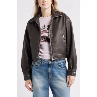 BP. Distressed Faux Leather Jacket in Black at Nordstrom, Size Xx-Small | Nordstrom