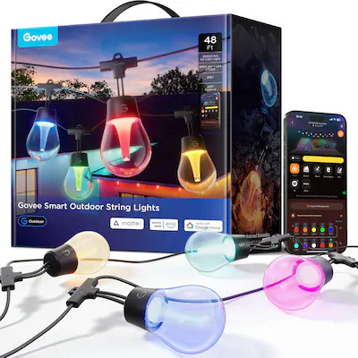 Govee 48-ft Plug-in Clear Indoor/Outdoor String Light with 15 Multicolor -Light LED Globe Bulbs B... | Lowe's