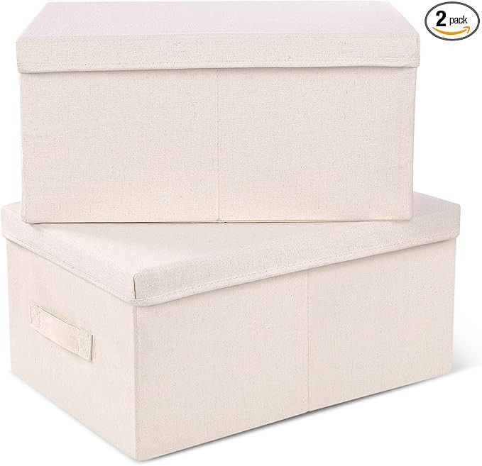 Storage Bin 2 Pack, Large Storage Bins with Lids, Vailando Decorative Storage Boxes Fabric Cotton... | Amazon (US)