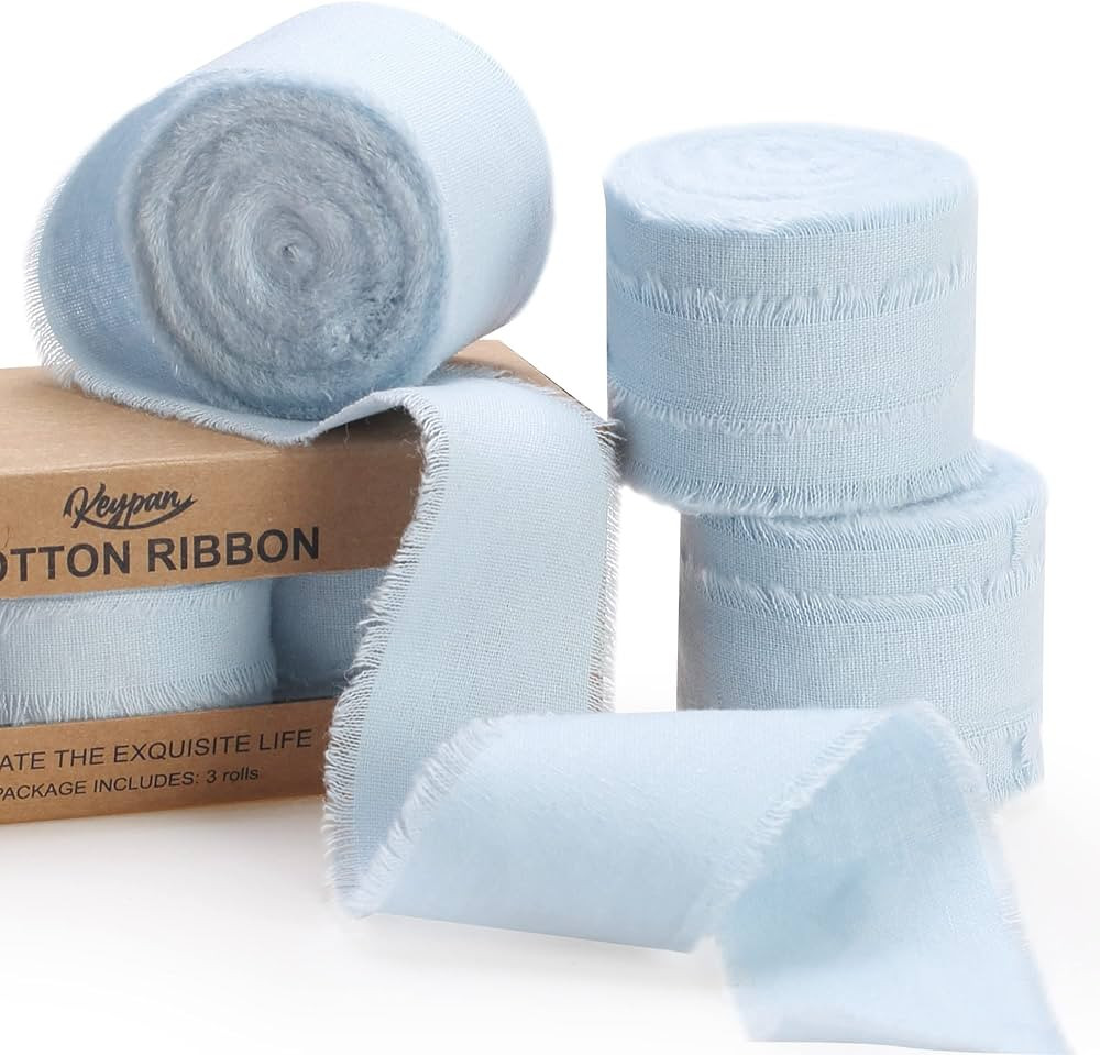 Keypan Light Blue Ribbon for Gift Wrapping, Handmade Fringe Ribbons for Crafts Bridal Bouquets We... | Amazon (US)