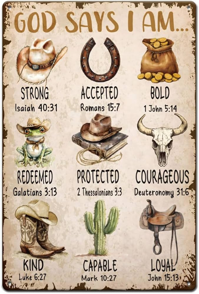 SUPERDANT Western Cowboy Metal Tin Signs God Says I Am Retro Metal Poster Tin Sign Christian Bibl... | Amazon (US)