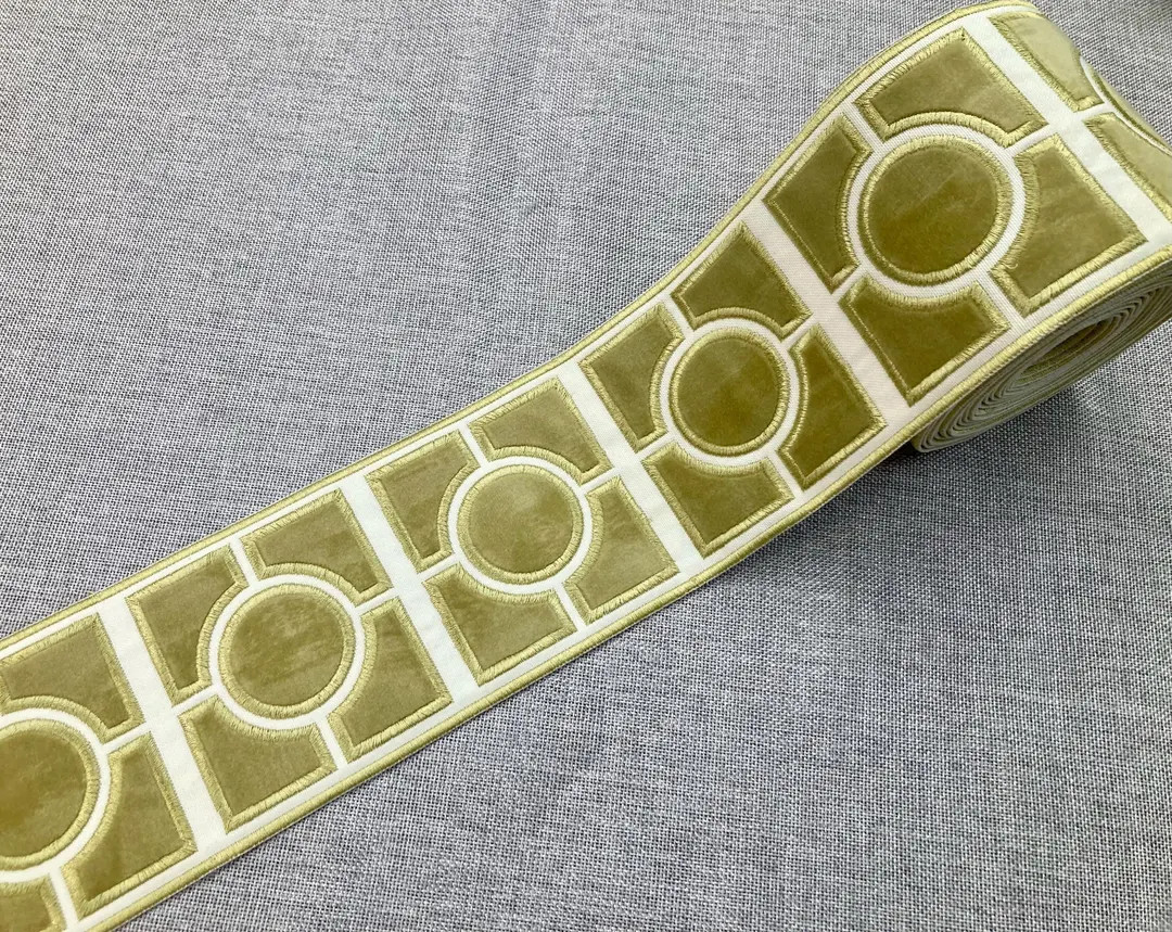 Creamy White & Pear Green Suede Woven Embroidery Fabric Tape H-17936 4" Width Trim Upholstery Dra... | Etsy (US)