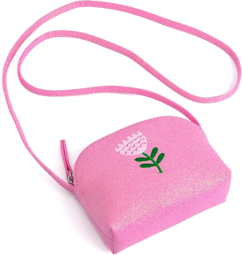Sparkly Glitter Leather Purse with Flower Embroidery for Little Girls, Toddler (Ages 2-8) Pink | Amazon (US)