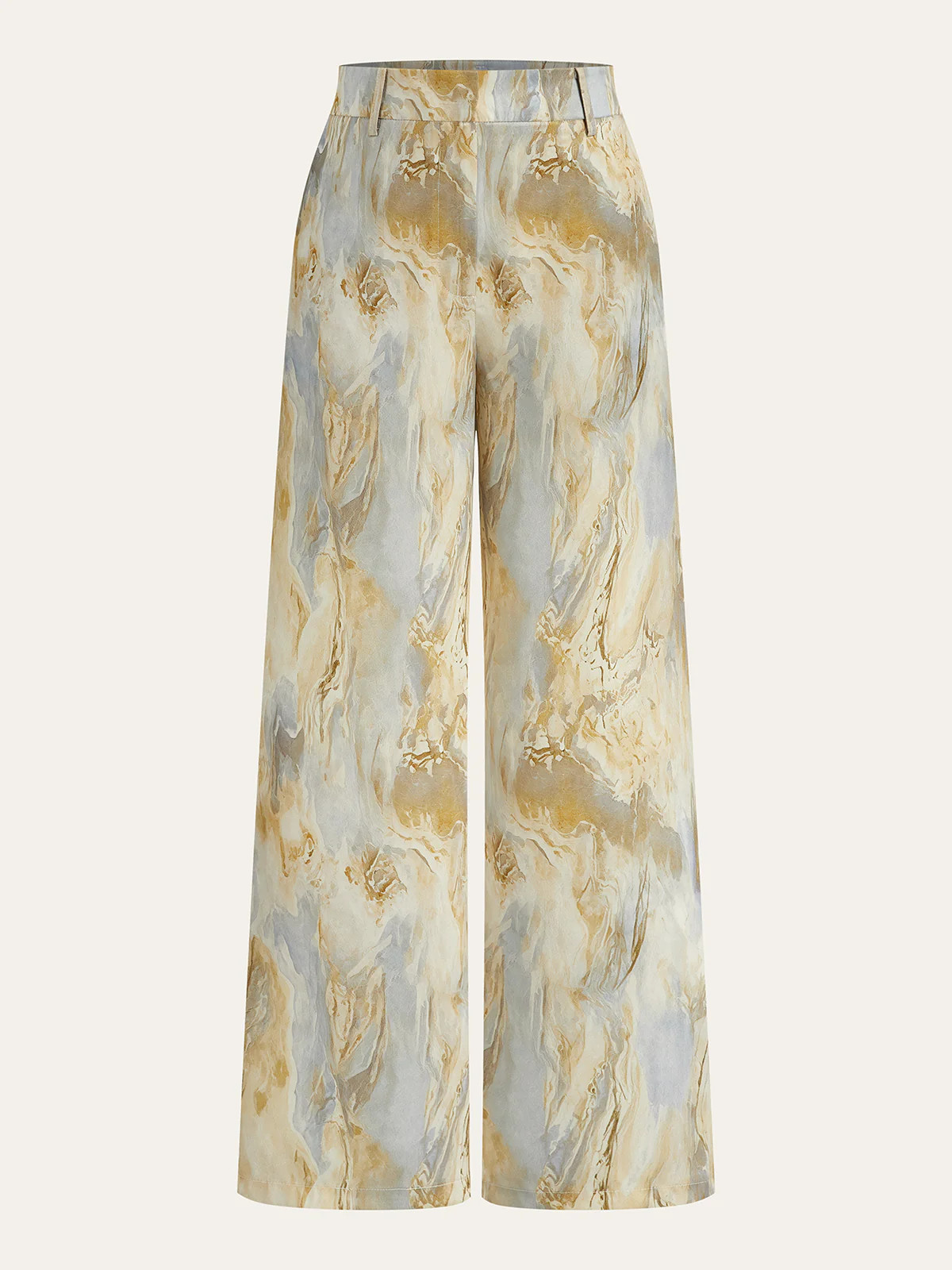 Semi-Sheer Marble Print Straight-Leg Pants | Commense