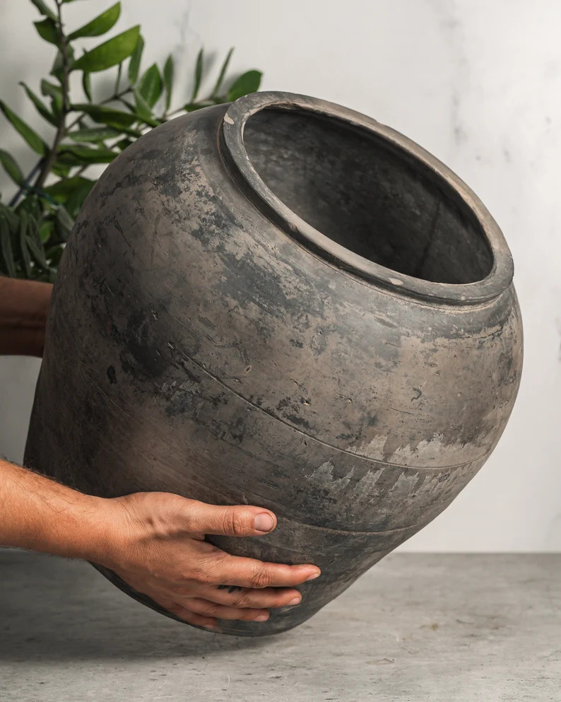 Large Vintage Grey Wabi Sabi Clay Pot Vessel G4 free Shipping - Etsy | Etsy (US)