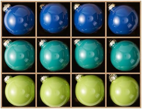 WDS WONDROUS Christmas Ornaments Blue Green Set of 12 Christmas Ball Glass, Glossy Xmas Hanging O... | Amazon (US)