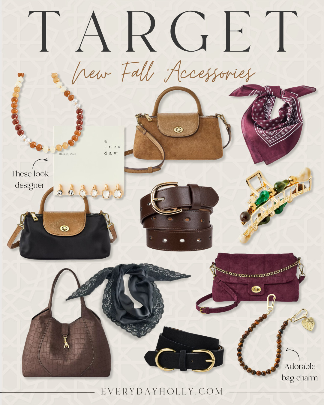 These Target fall accessories are such an easy way to bring in the season without changing your entire wardrobe. I love adding a few new details like a bag, jewelry, or a scarf to make everyday outfits feel a little more fall while it’s still warm outside.

target fall accessories, affordable fall finds, fall outfit accessories, Target fashion finds, fall jewelry, fall handbags, fall scarves, seasonal accessories, fall wardrobe updates, everyday outfit ideas, neutral fall style, Target new arrivals, everydayholly 

 #LTKgrwm #LTKootd #LTKSeasonal