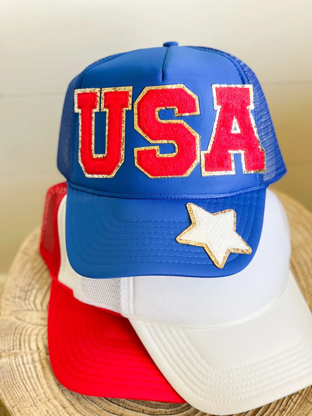 USA Glitter Patch Trucker Hat - 4th of July or Memorial Day Patriotic Hat - Red White and Blue Fo... | Etsy (US)