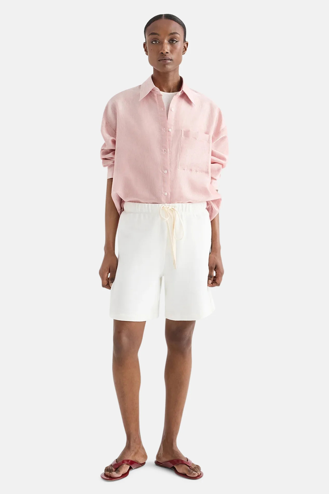 Sweatshort In Lightweight Cotton White | Blue & Cream