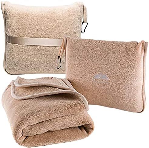 BlueHills Premium Soft Travel Blanket Pillow Airplane Blanket Packed in Soft Bag Pillowcase with Han | Amazon (US)