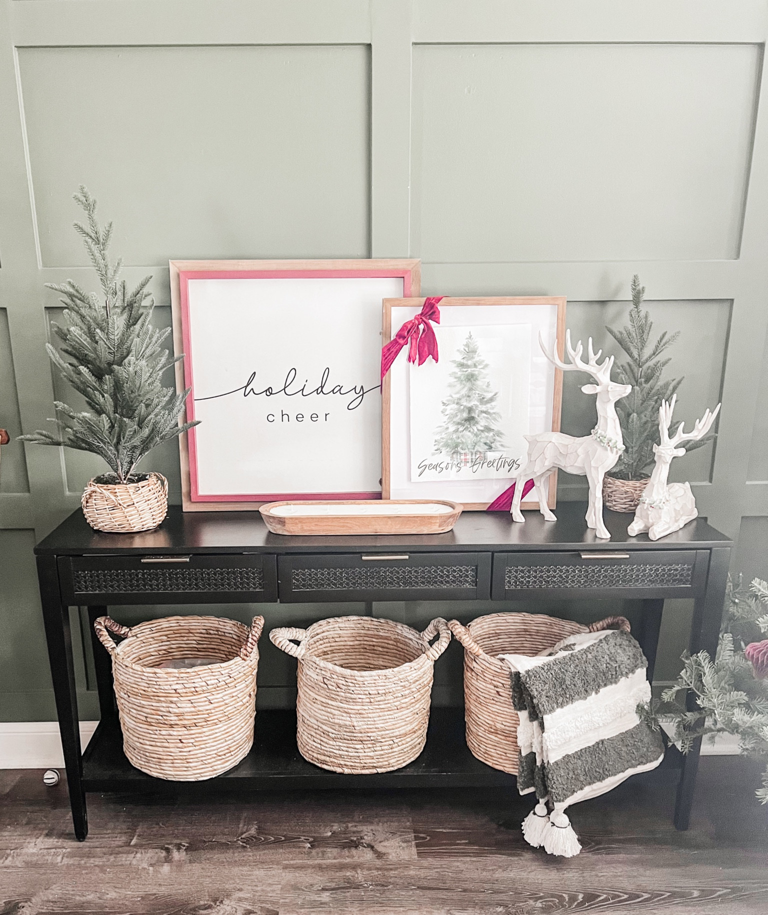 Tis the season 

Holiday console, winter decor, frame, holiday art, candle, ribbon, trees,holiday sign, blankets, baskets, santa decor, console styling

#LTKHoliday #LTKSeasonal #LTKhome