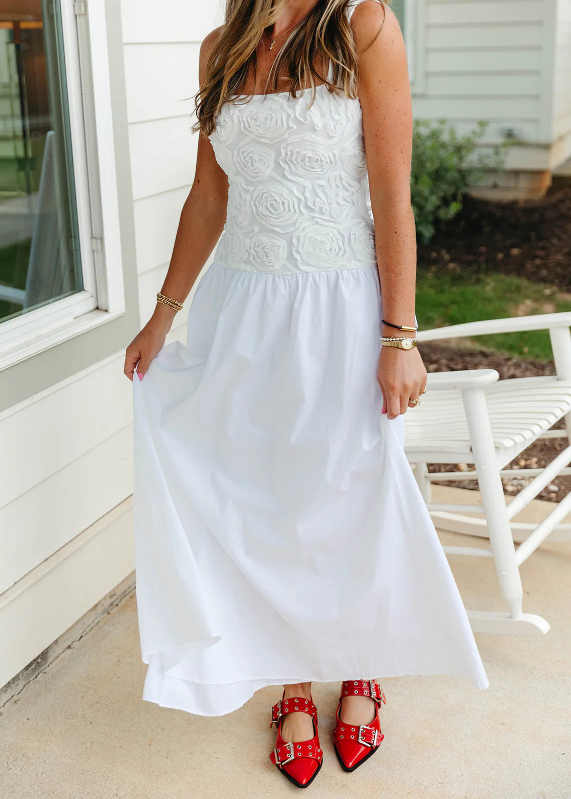 Bradshaw Maxi Dress - Rosette Mesh White | Triple Threads