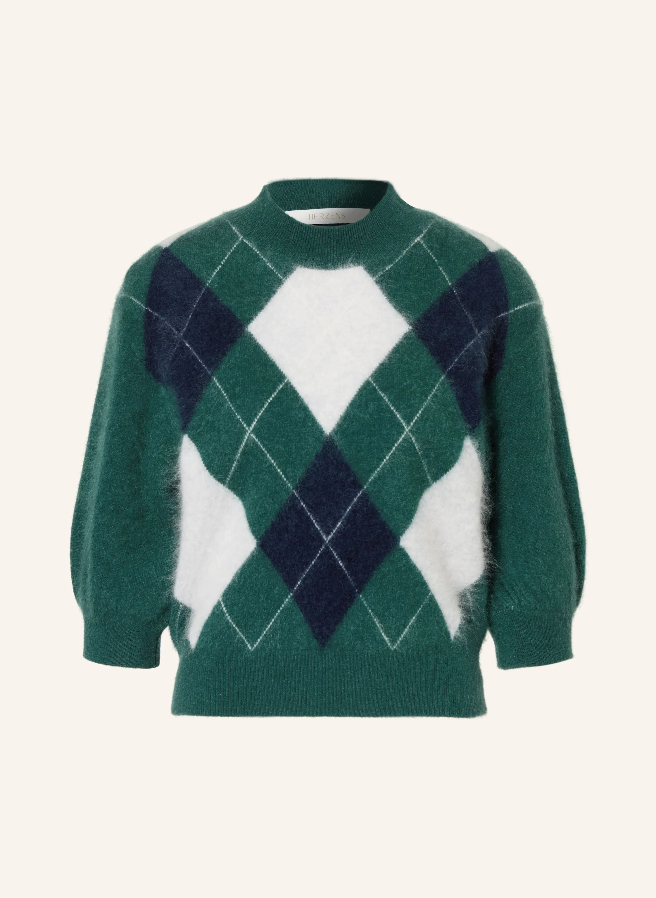 HERZENS Cashmere-Pullover mit 3/4-Arm in petrol / dunkelblau / weiss | Breuninger (DACH)