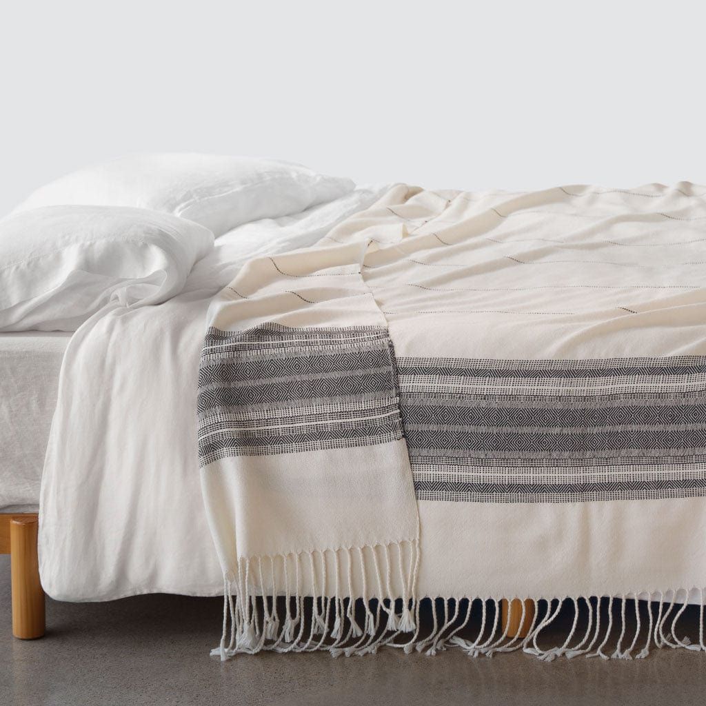 Alpaca Wool Blanket with Black & Cream Stripes | Handloomed   – The Citizenry | The Citizenry