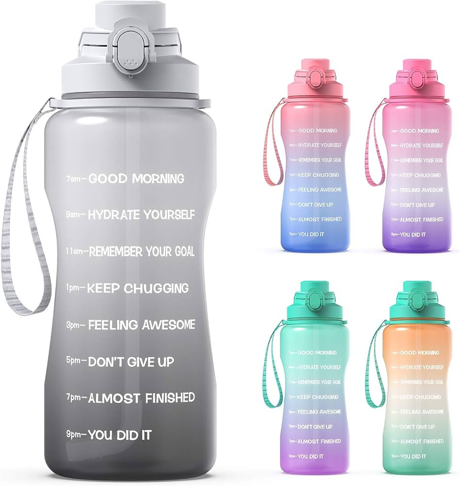 Y&3 64oz Half Gallon Water Bottle with Straw & Time Marker, Motivational Water Bottle with Handle... | Amazon (US)