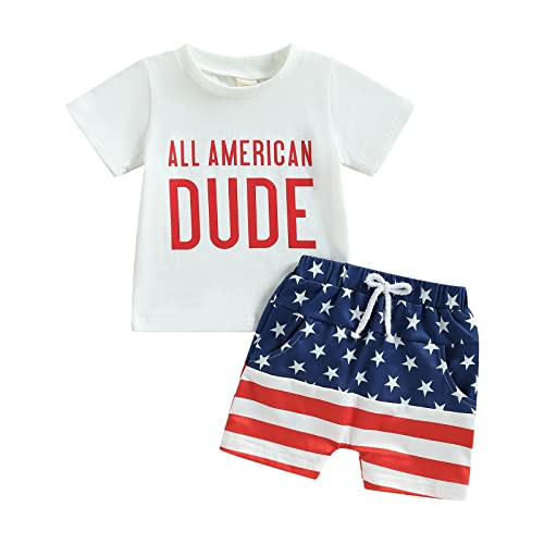 YINGISFITM 4th/Fourth of July Baby Boy Outfit Short Sleeve T Shirts Top Stars Stripes Shorts Summer Clothes Set (Stars and Stripes,0-6 Months) | Amazon (US)