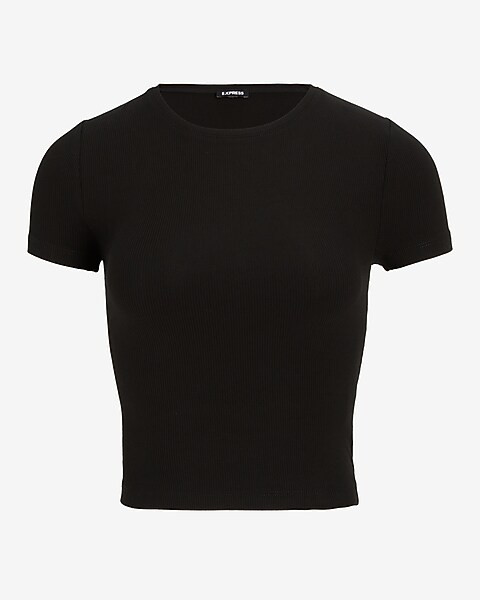 Fitted Ribbed Crew Neck Cropped Tee | Express