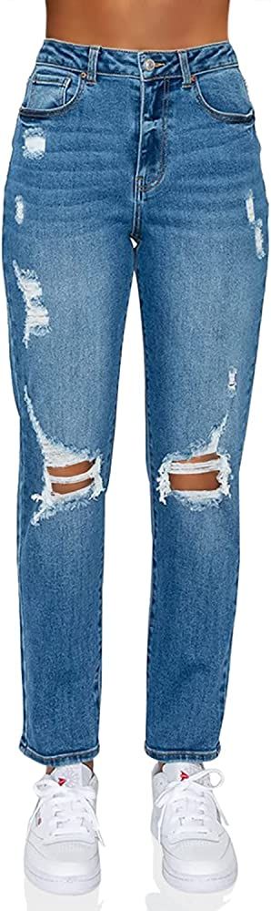 Little Vintage Girls Distressed Ripped Jeans for Women high Waist mom Jeans Boyfriend Jean,Wax Jeans | Amazon (US)