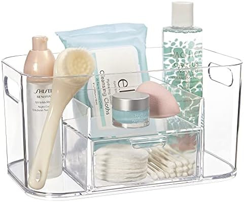 Amazon.com: STORi Bliss 4-Compartment Clear Plastic Organizer with Small Accessory Drawer | Recta... | Amazon (US)