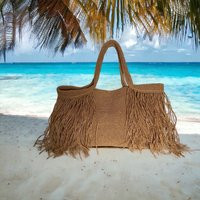 Crochet Raffia Tote Bag Fringed Straw Beach Shoulder Bag | Etsy (US)