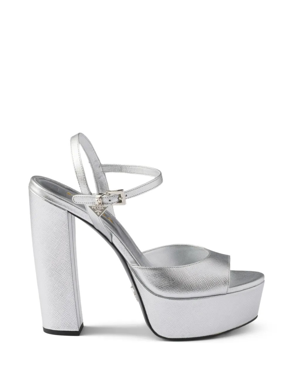 Prada metallic-finish leather platform sandals - Silver | Farfetch Global