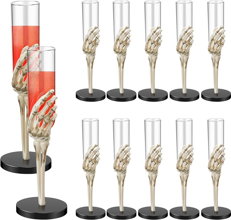 Tanlade 2.7 oz Halloween Goblets with Spooky Skeleton Hand Plastic Champagne Flutes Halloween Cup... | Amazon (US)