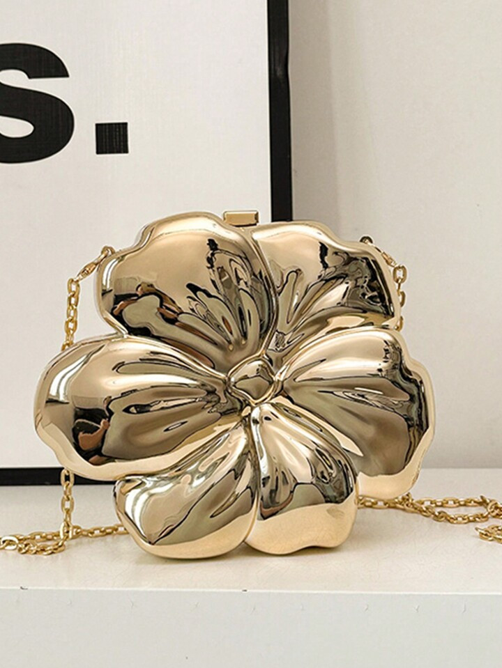 Women's Elegant Mini Flower Shaped Chain Crossbody Bag, Metallic Y2K Style Theme Party Shoulder B... | SHEIN