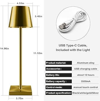 Leroxo Portable Metal Desk Lamp, Cordless LED Table Lamp,3 Color Touch Control Rechargeable Lamp,... | Amazon (US)
