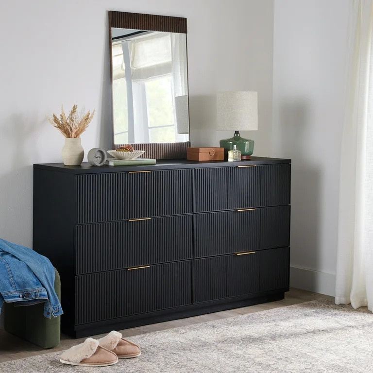 Better Homes & Gardens Lillian Fluted 6 Drawer Dresser, Black Finish | Walmart (US)