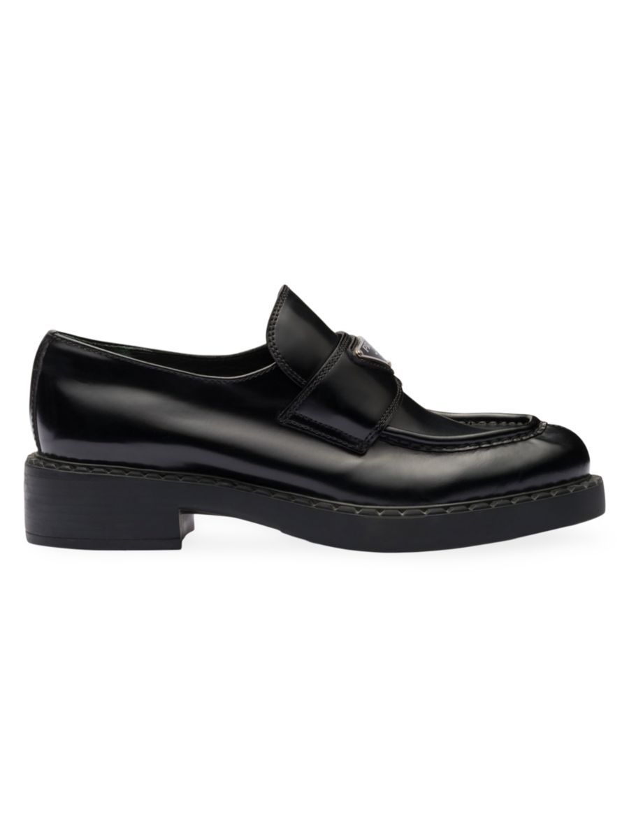 Shop Prada Chocolate Brushed Leather Loafers | Saks Fifth Avenue | Saks Fifth Avenue