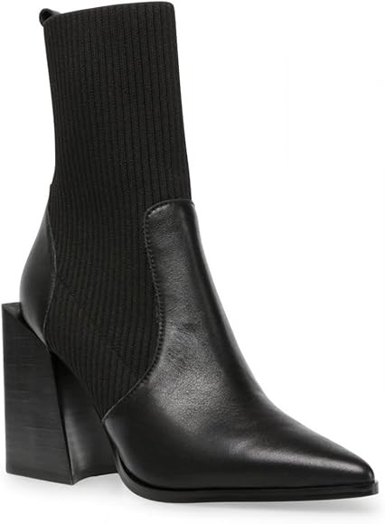 Womens Chunky Stacked Heel Ankle Boots Pointed Toe Booties Slip On Ribbed Knit Sock Boot | Amazon (US)